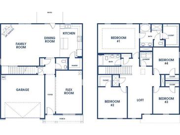 Detailed floor plan showcasing the layout of a two-story home with bedrooms, living spaces, and garage at 5441 Flat Rock Point Pt, Stonecrest, GA 30038