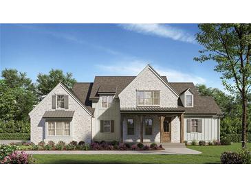 Charming two-story home with brick exterior, covered porch, and well-manicured lawn at 105 Dallas Mark Drive, Canton, GA 30115