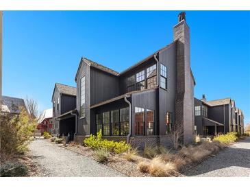 Stunning modern farmhouse featuring dark siding, brick accents, and a charming gravel driveway at 289 2Nd St, Fayetteville, GA 30214