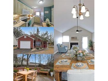 Bright interior showcasing a modern kitchen, open dining area, and a cozy living space with vaulted ceilings at 5989 Zane Ct, Douglasville, GA 30135