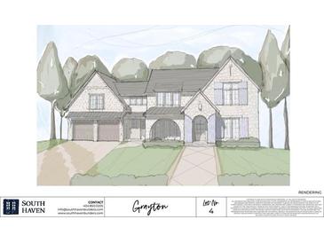 Charming two-story home with stone and siding, arched front entryway, and two-car garage at 135 Grayton Ln, Roswell, GA 30075