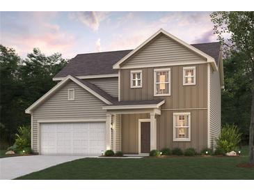 Charming two-story home with a covered front porch, attached garage, and well-manicured lawn at 8517 Polston Place Lot 135, Douglasville, GA 30134