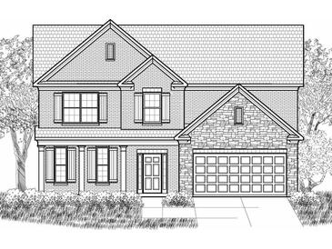 Traditional two-story house with brick and stone accents, showcasing a welcoming front porch and attached garage at 3866 Kastler Dr, South Fulton, GA 30349