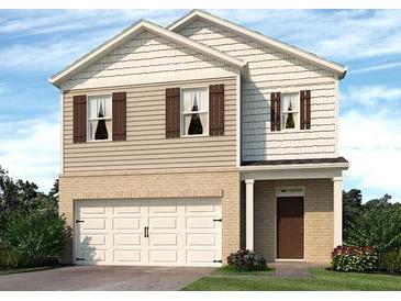 Charming two-story home with a two-car garage and neutral-tone siding at 104 Hill Side Ln, Dallas, GA 30157