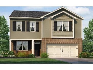 Two-story home featuring vertical siding, shutters and a brick-facade two-car garage at 102 Hill Side Ln, Dallas, GA 30157