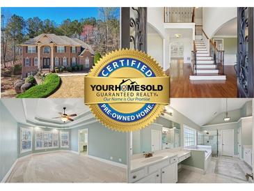 Beautiful brick two-story home with a well-manicured lawn and mature landscaping at 5615 Toccoa Dr, Douglasville, GA 30135