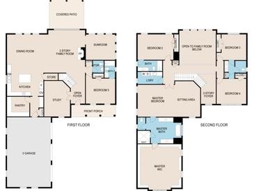 Detailed floor plan showing the layout of the home's two floors and attached three car garage at 2875 Caney Parc Way, Cumming, GA 30041