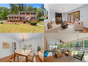 Collage showcasing the exterior, living room, dining area, and screened porch at 2350 Powers Ferry Se Dr, Marietta, GA 30067