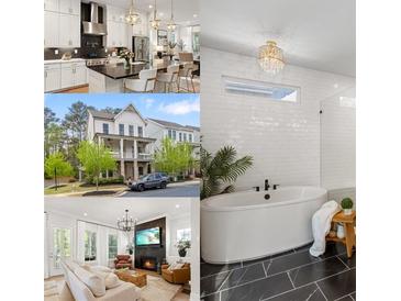 Collage showcasing a home's kitchen, bathroom, living room, and exterior, highlighting the property's features at 2200 Cortland Rd, Milton, GA 30009