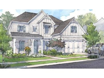 Charming two-story home with a covered front porch and attached two-car garage showcasing a modern architectural design at 699 Crest Line W Trl, Powder Springs, GA 30127