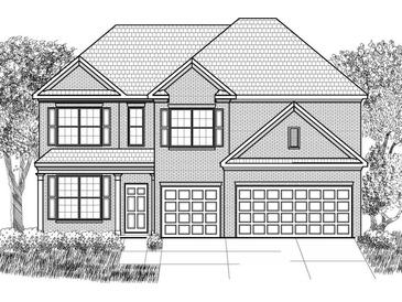 Detailed architectural rendering of a two-story home with brick facade and attached two-car garage at 7173 Linden Dr, South Fulton, GA 30349