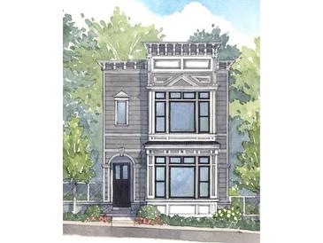 Detailed exterior rendering showcases a gray two-story home with elegant architectural details and landscaping at 11863 Serenbe Ln, Chattahoochee Hills, GA 30268