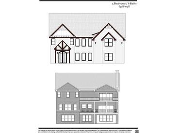 Detailed elevation plans showing the front and rear views of the home with brick and window placements at 407 Thunder Rd, Buford, GA 30518