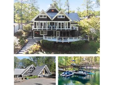 Charming two-story home features a beautiful deck, steps leading to the house, and lush landscaping at 6255 Lakeview Dr, Buford, GA 30518