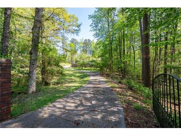Long driveway leading to a charming home surrounded by lush greenery and mature trees at 3141 Burnt Hickory Nw Rd, Marietta, GA 30064