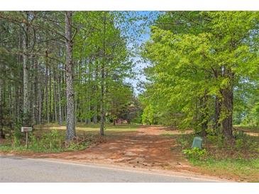 View of the property's entrance, showcasing its wooded surroundings and a gravel driveway leading to the home at 928 Rocky Creek Rd, Hampton, GA 30228