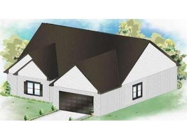 Charming single-story home featuring a dark roof, white brick exterior, and an attached garage at 853 Crossroads Ct, Social Circle, GA 30025