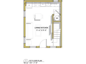 Open-concept floor plan featuring a combined living room and kitchen with modern appliances and an efficient layout at 971 Peeples Sw St, Atlanta, GA 30310