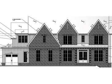 Detailed architectural rendering of a brick home featuring multiple windows and a prominent two-car garage at 2620 Caney Rd, Alpharetta, GA 30005