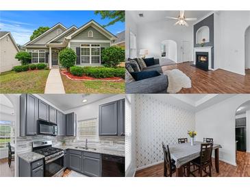 A property collage highlighting the exterior, kitchen, dining, and living areas at 6045 Park Close, Fairburn, GA 30213
