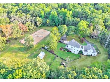 Expansive equestrian estate with sprawling grounds, horse riding area, and custom-built home amid lush greenery at 2203 Arbor Hill Rd, Canton, GA 30115