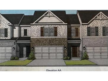 Charming townhome featuring brick accents, attached garages, and well-manicured landscaping at 1195 Park Center Cir, Austell, GA 30168