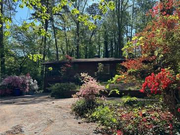 Charming home exterior with a colorful garden and a backdrop of lush green trees creating a serene and inviting curb appeal at 1053 Allgood Rd, Stone Mountain, GA 30083