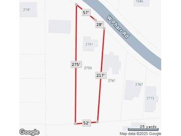This real estate property features a unique lot map, offering insight into the parcel's dimensions and positioning in relation to the road at 2755 Pharr Ne Rd, Atlanta, GA 30317