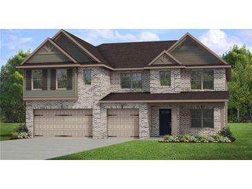 Beautiful new construction home featuring a three-car garage and a brick facade at 408 Hatcher Ct, Hampton, GA 30228