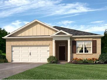 Charming brick home with a two-car garage, covered porch, and well-manicured lawn at 408 Oak View Ln, Dallas, GA 30157