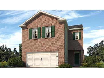 New two-story brick home featuring an attached two-car garage and green shutters at 3038 Manor Hill Pl, Union City, GA 30291