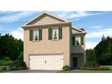 Charming two-story home featuring a brick facade, attached garage, and lush green landscaping at 3040 Manor Hill Pl, Union City, GA 30291
