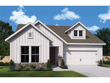 Charming single-Gathering home with white siding, a two-car garage, and manicured landscaping at 1049 Pine Bark Lane, Canton, GA 30114