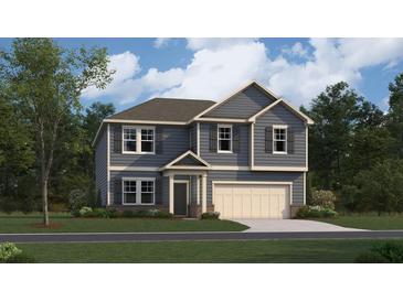 Charming two-story home with a covered entrance, neutral color palette, and attached two-car garage at 2483 Cotton Ln, Douglasville, GA 30135
