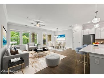 Bright living and dining area featuring an open floor plan and modern finishes, virtually staged at 240 Walker Ave, Roswell, GA 30076