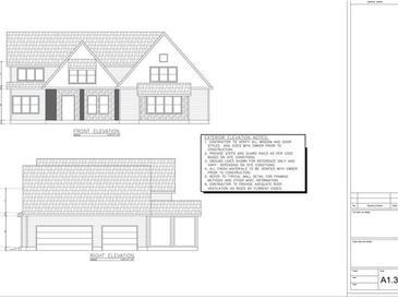 Architectural drawing of the front and right elevation of a two-story home showcasing the exterior design at 7947 Post Rd, Winston, GA 30187
