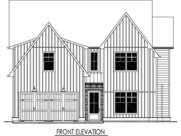 Detailed front elevation shows siding, roofline, garage door, windows, and entry details at 2477 Bobbie Dr, Marietta, GA 30066