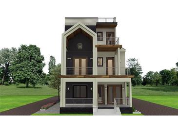 Modern three-story home featuring multiple balconies, dark accents and manicured lawn at 339 Peachtree Ne Ave, Atlanta, GA 30305
