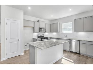 New kitchen featuring granite countertops, stainless steel appliances and light gray cabinetry at 189 Park Ln, Fairburn, GA 30213