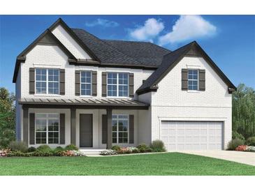 Charming two-story home with brick facade, black shutters, and manicured lawn at 6450 Pond View Dr, Cumming, GA 30028