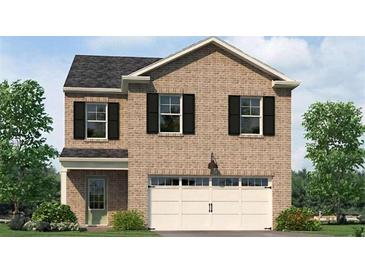 Charming two-story brick home with black shutters, a two-car garage, and a well-maintained front yard at 6112 Knickerbocker St, Mableton, GA 30126