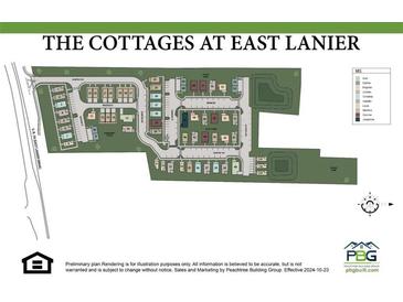 Layout map of The Cottages at East Lanier, showing community features, lot positions, and their relation to the neighborhood at 130 Bartow Street, Lot #3, Fayetteville, GA 30214
