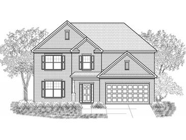 Illustration of a two-story brick home with an attached two-car garage and symmetrically placed windows at 7160 Linden Dr, South Fulton, GA 30349