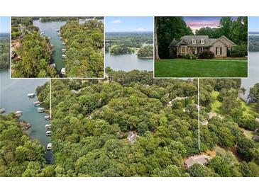 Scenic aerial view of the property showcasing the lush greenery and lake access at 3445 Strawberry Ln, Cumming, GA 30041