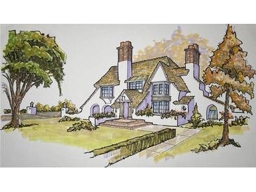Charming sketch of a home with a pitched roof, bay windows, and a well-manicured front yard, exuding curb appeal at 0 Cox Rd, Roswell, GA 30075