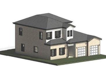 Two-story home with a neutral-colored facade, dark roof, and two-car garage featuring modern window design at 1907 Spivey Village Cir, Jonesboro, GA 30236