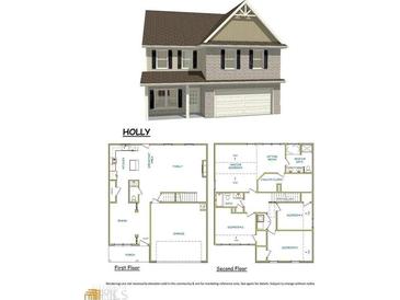 Layout of a two-story home with labeled rooms, dimensions, and features for both the first and second floors at 2277 Church St, Hampton, GA 30228