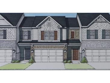 Charming townhome featuring a blend of brick and stone facade with a two-car garage and inviting entrance at 1163 Park Center Cir, Austell, GA 30168