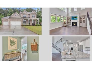 Four-image collage showing home's exterior, living room, hallway and kitchen at 6179 Ashbranch Dr, Acworth, GA 30101