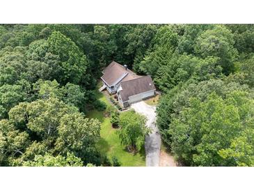 An aerial view of a secluded home surrounded by lush greenery at 7448 Berea Road, Winston, GA 30187